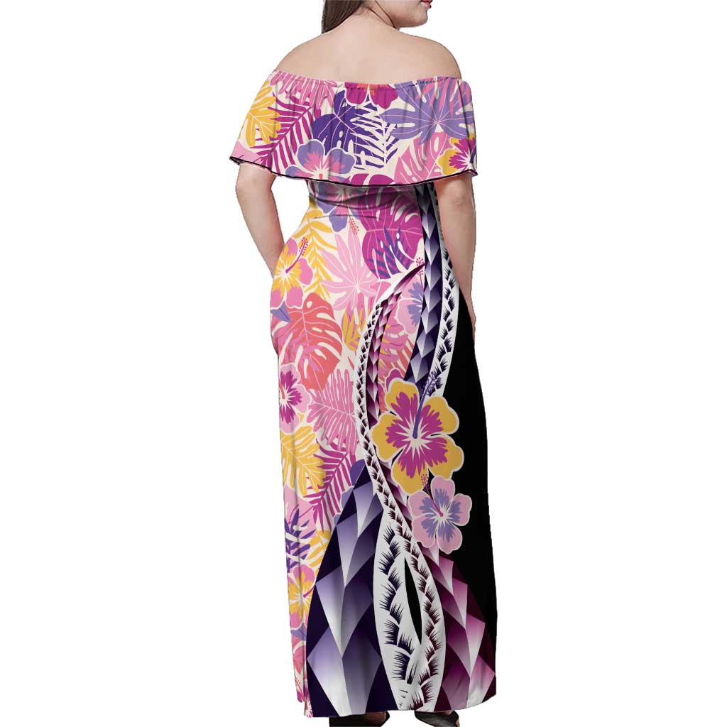 Aloha Vintage Hibiscus Lei Seamless Pattern Family Matching Off Shoulder Maxi Dress and Hawaiian Shirt LT9 - Polynesian Pride