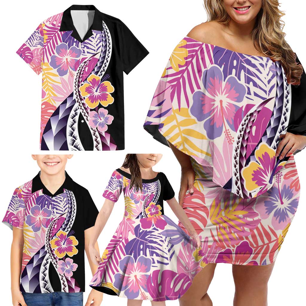 Aloha Vintage Hibiscus Lei Seamless Pattern Family Matching Off Shoulder Short Dress and Hawaiian Shirt LT9 - Polynesian Pride