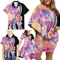 Aloha Vintage Hibiscus Lei Seamless Pattern Family Matching Off Shoulder Short Dress and Hawaiian Shirt LT9 - Polynesian Pride