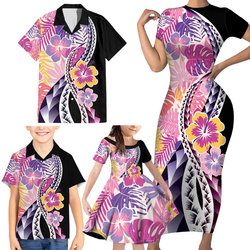 Aloha Vintage Hibiscus Lei Seamless Pattern Family Matching Short Sleeve Bodycon Dress and Hawaiian Shirt LT9 - Polynesian Pride