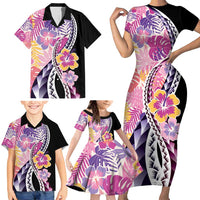 Aloha Vintage Hibiscus Lei Seamless Pattern Family Matching Short Sleeve Bodycon Dress and Hawaiian Shirt LT9 - Polynesian Pride