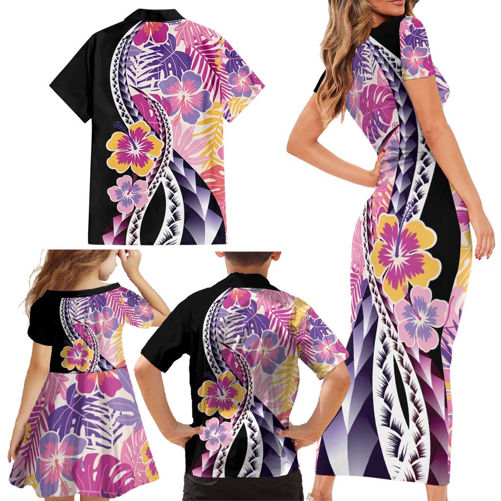 Aloha Vintage Hibiscus Lei Seamless Pattern Family Matching Short Sleeve Bodycon Dress and Hawaiian Shirt LT9 - Polynesian Pride