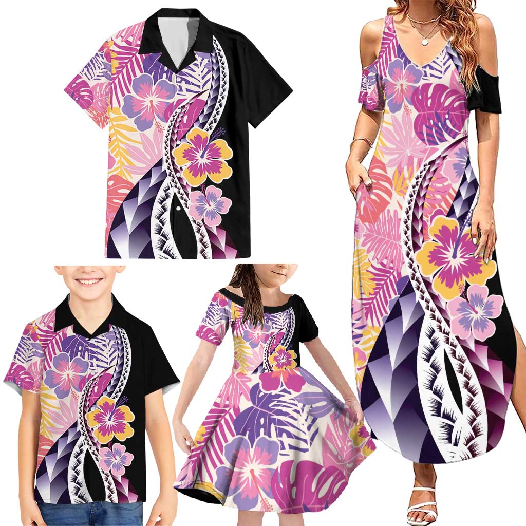 Aloha Vintage Hibiscus Lei Seamless Pattern Family Matching Summer Maxi Dress and Hawaiian Shirt LT9 - Polynesian Pride