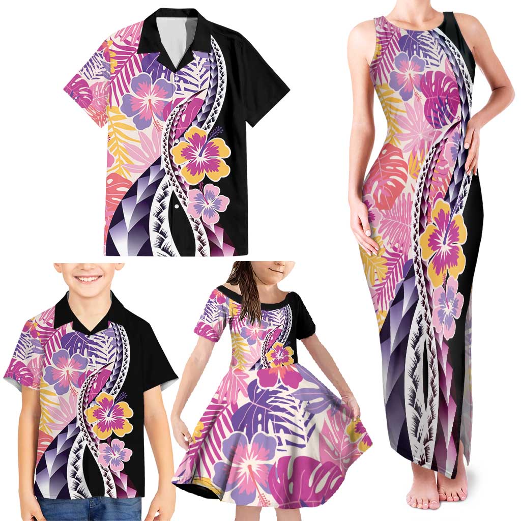 Aloha Vintage Hibiscus Lei Seamless Pattern Family Matching Tank Maxi Dress and Hawaiian Shirt LT9 - Polynesian Pride