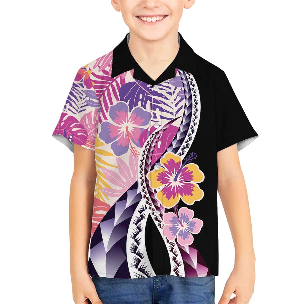 Aloha Vintage Hibiscus Lei Seamless Pattern Family Matching Tank Maxi Dress and Hawaiian Shirt LT9 Son's Shirt Pink - Polynesian Pride