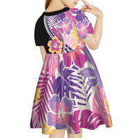 Aloha Vintage Hibiscus Lei Seamless Pattern Kid Short Sleeve Dress LT9 - Polynesian Pride