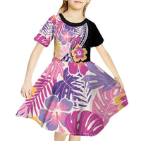 Aloha Vintage Hibiscus Lei Seamless Pattern Kid Short Sleeve Dress LT9 - Polynesian Pride