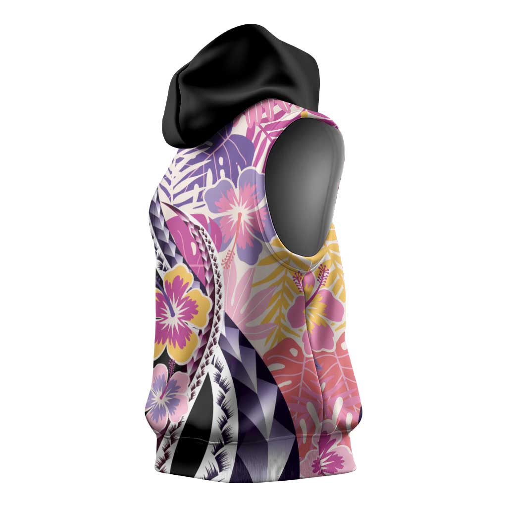 Aloha Vintage Hibiscus Lei Seamless Pattern Sleeveless Hoodie - Polynesian Pride