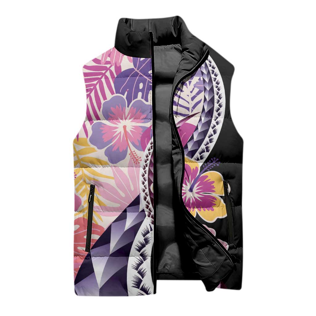 Aloha Vintage Hibiscus Lei Seamless Pattern Sleeveless Puffer Jacket - Polynesian Pride