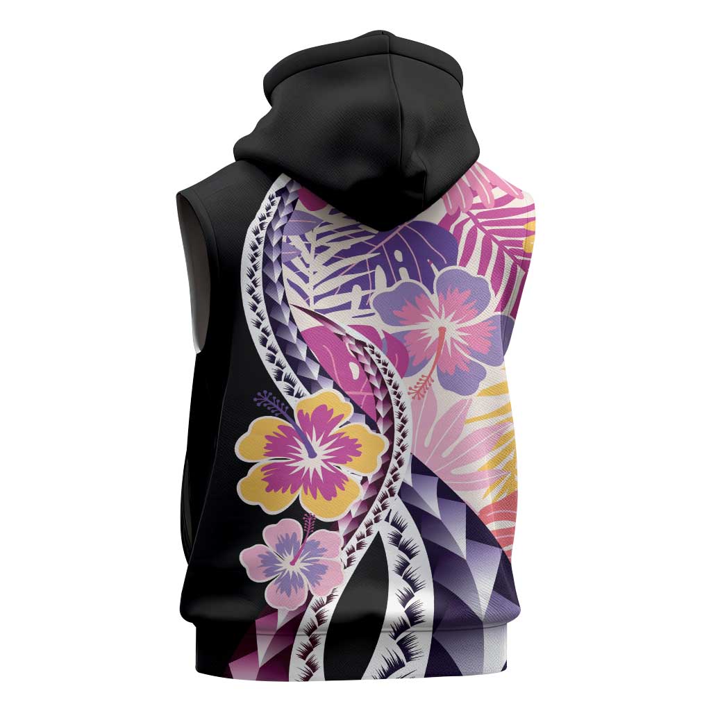 Aloha Vintage Hibiscus Lei Seamless Pattern Sleeveless Zip Hoodie LT9 - Polynesian Pride