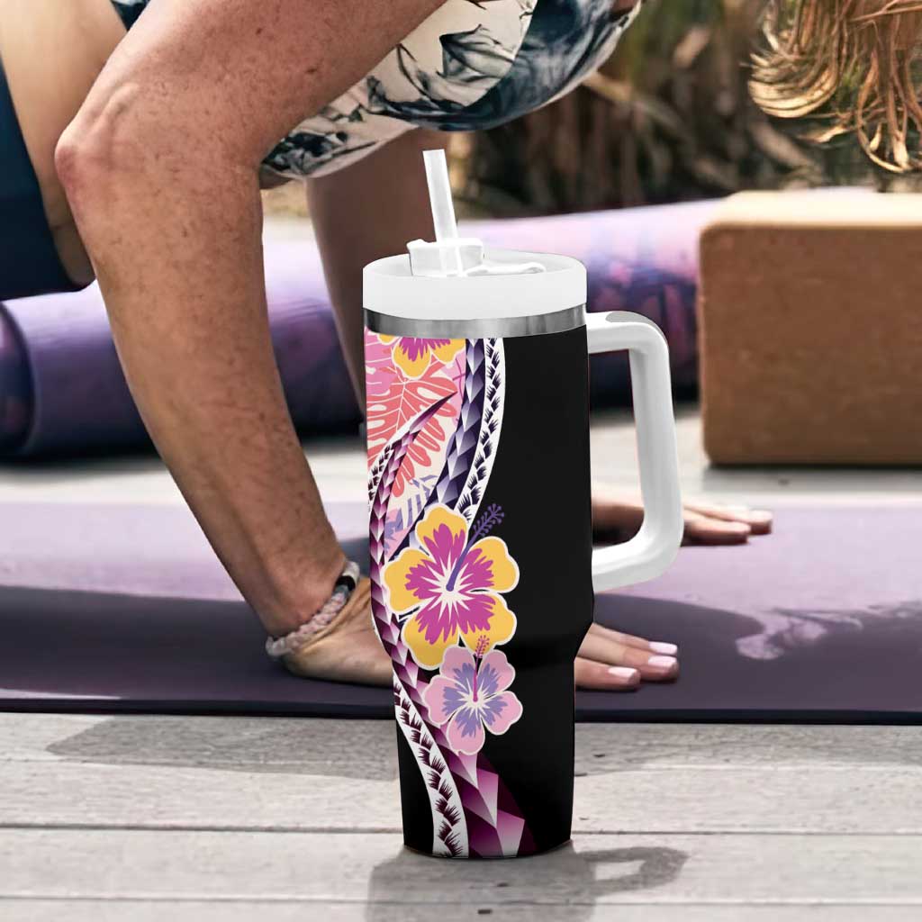 Aloha Vintage Hibiscus Lei Seamless Pattern Tumbler With Handle - Polynesian Pride