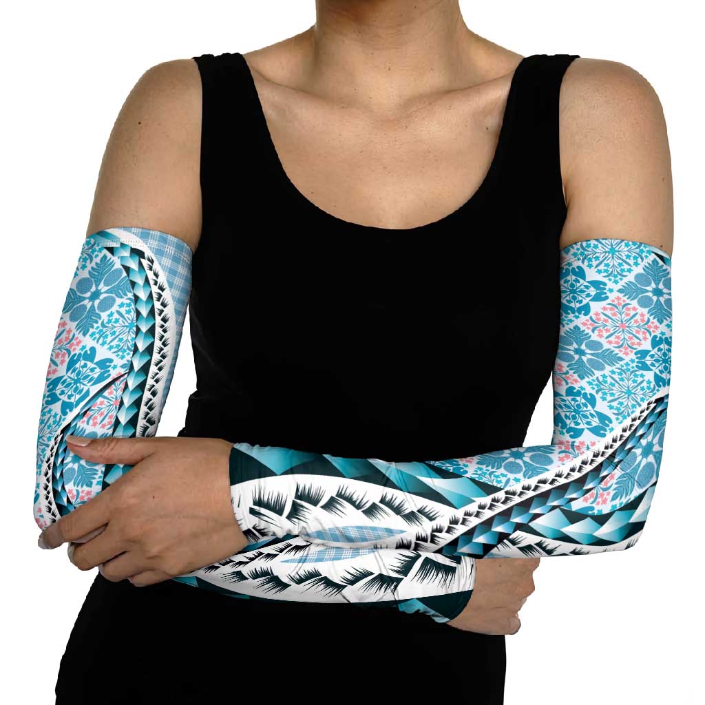 Aloha Vintage Palaka Floral Hawaiian Quilt Arm Sleeves Uliuli Motif - Polynesian Pride
