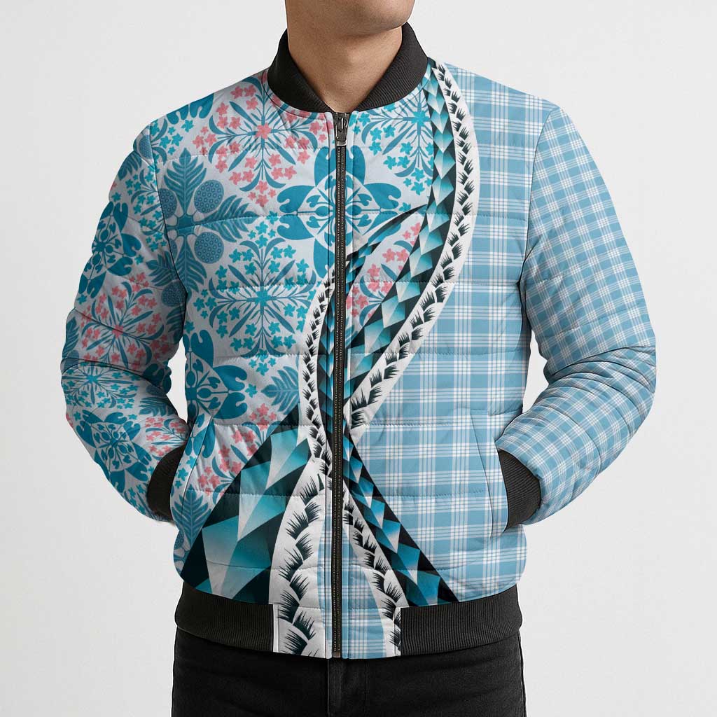 Aloha Vintage Palaka Floral Hawaiian Quilt Bomber Puffer Jacket Uliuli Motif - Polynesian Pride