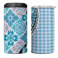 Aloha Vintage Palaka Floral Hawaiian Quilt 4 in 1 Can Cooler Tumbler Uliuli Motif LT9 One Size: 16 oz Blue - Polynesian Pride