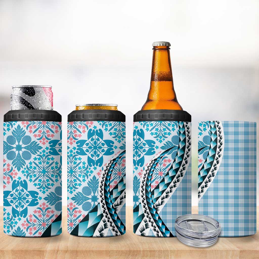 Aloha Vintage Palaka Floral Hawaiian Quilt 4 in 1 Can Cooler Tumbler Uliuli Motif LT9 - Polynesian Pride
