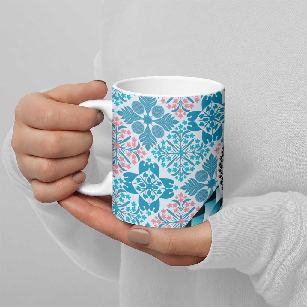 Aloha Vintage Palaka Floral Hawaiian Quilt Ceramic Mug Uliuli Motif - Polynesian Pride