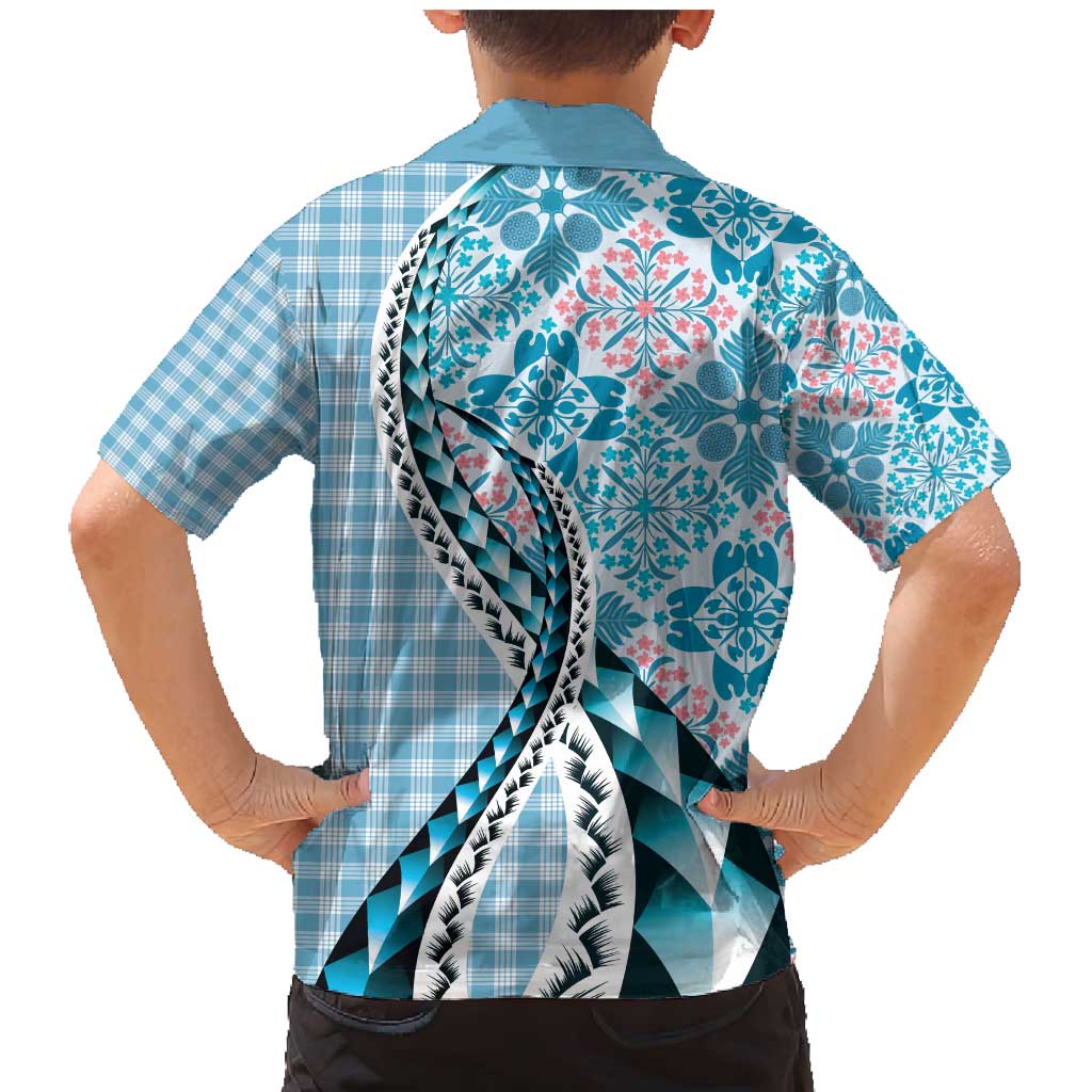 Aloha Vintage Palaka Floral Hawaiian Quilt Family Matching Mermaid Dress and Hawaiian Shirt Uliuli Motif LT9 - Polynesian Pride