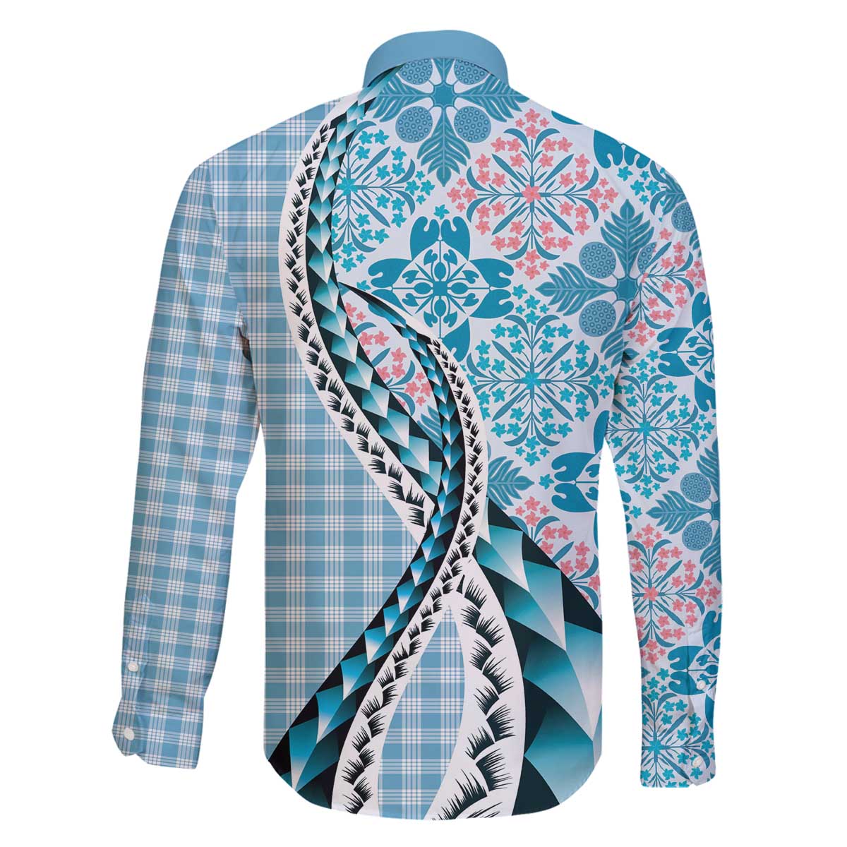 Aloha Vintage Palaka Floral Hawaiian Quilt Family Matching Off The Shoulder Long Sleeve Dress and Hawaiian Shirt Uliuli Motif LT9 - Polynesian Pride
