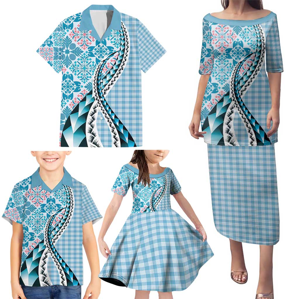 Aloha Vintage Palaka Floral Hawaiian Quilt Family Matching Puletasi and Hawaiian Shirt Uliuli Motif LT9 - Polynesian Pride