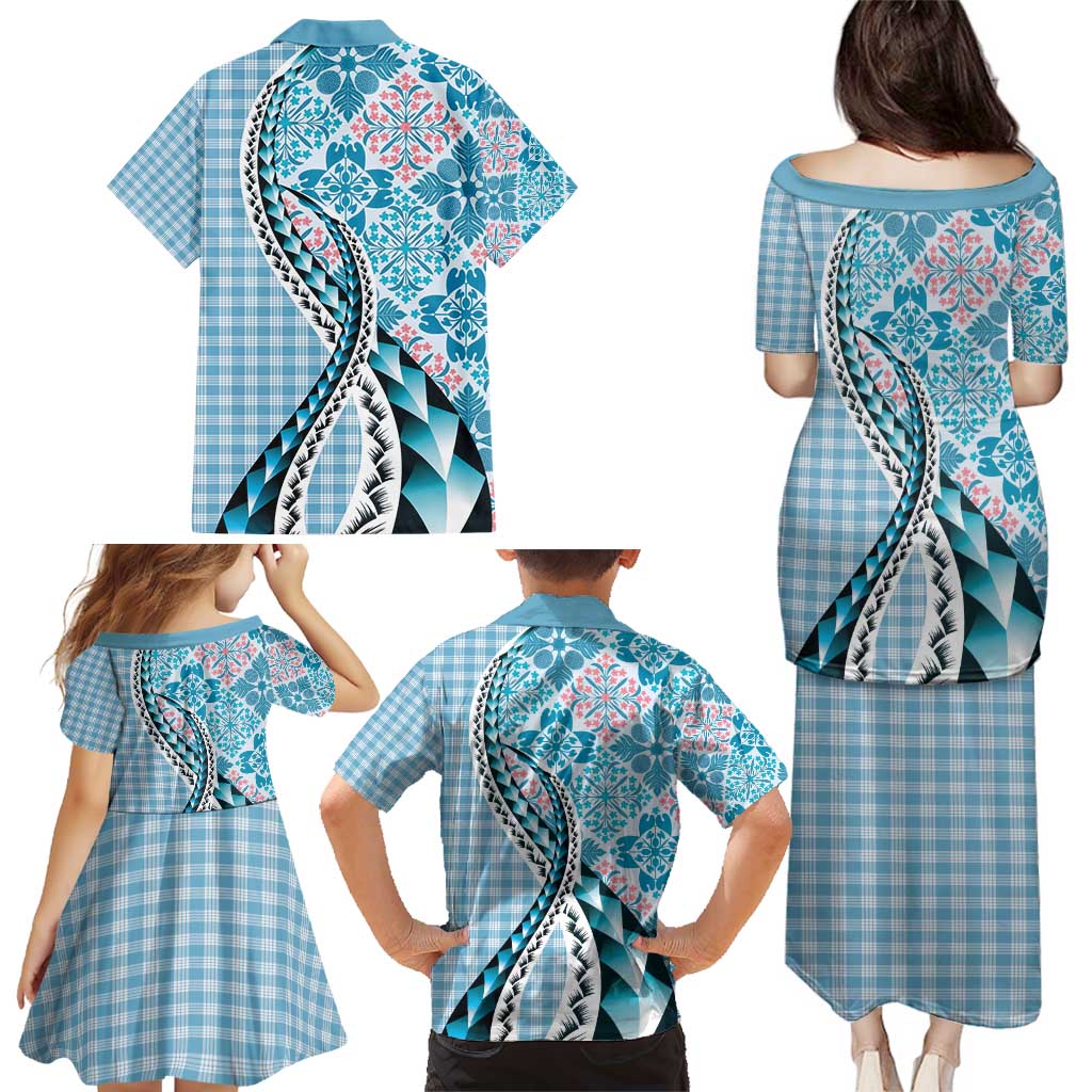 Aloha Vintage Palaka Floral Hawaiian Quilt Family Matching Puletasi and Hawaiian Shirt Uliuli Motif LT9 - Polynesian Pride