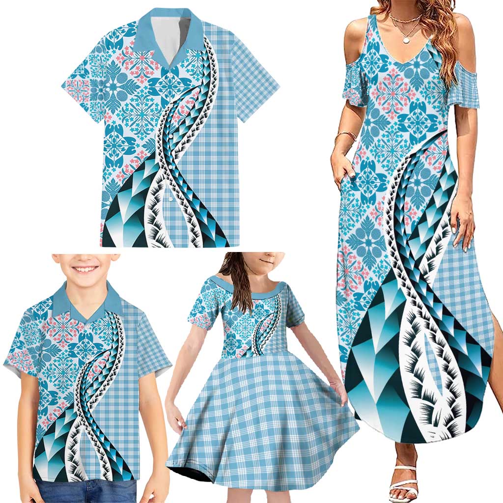 Aloha Vintage Palaka Floral Hawaiian Quilt Family Matching Summer Maxi Dress and Hawaiian Shirt Uliuli Motif LT9 - Polynesian Pride