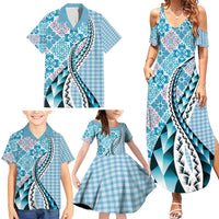 Aloha Vintage Palaka Floral Hawaiian Quilt Family Matching Summer Maxi Dress and Hawaiian Shirt Uliuli Motif LT9 - Polynesian Pride
