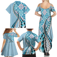 Aloha Vintage Palaka Floral Hawaiian Quilt Family Matching Summer Maxi Dress and Hawaiian Shirt Uliuli Motif LT9 - Polynesian Pride