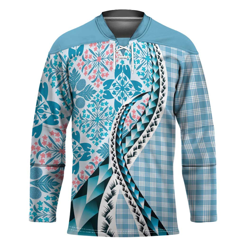 Aloha Vintage Palaka Floral Hawaiian Quilt Hockey Jersey Uliuli Motif - Polynesian Pride