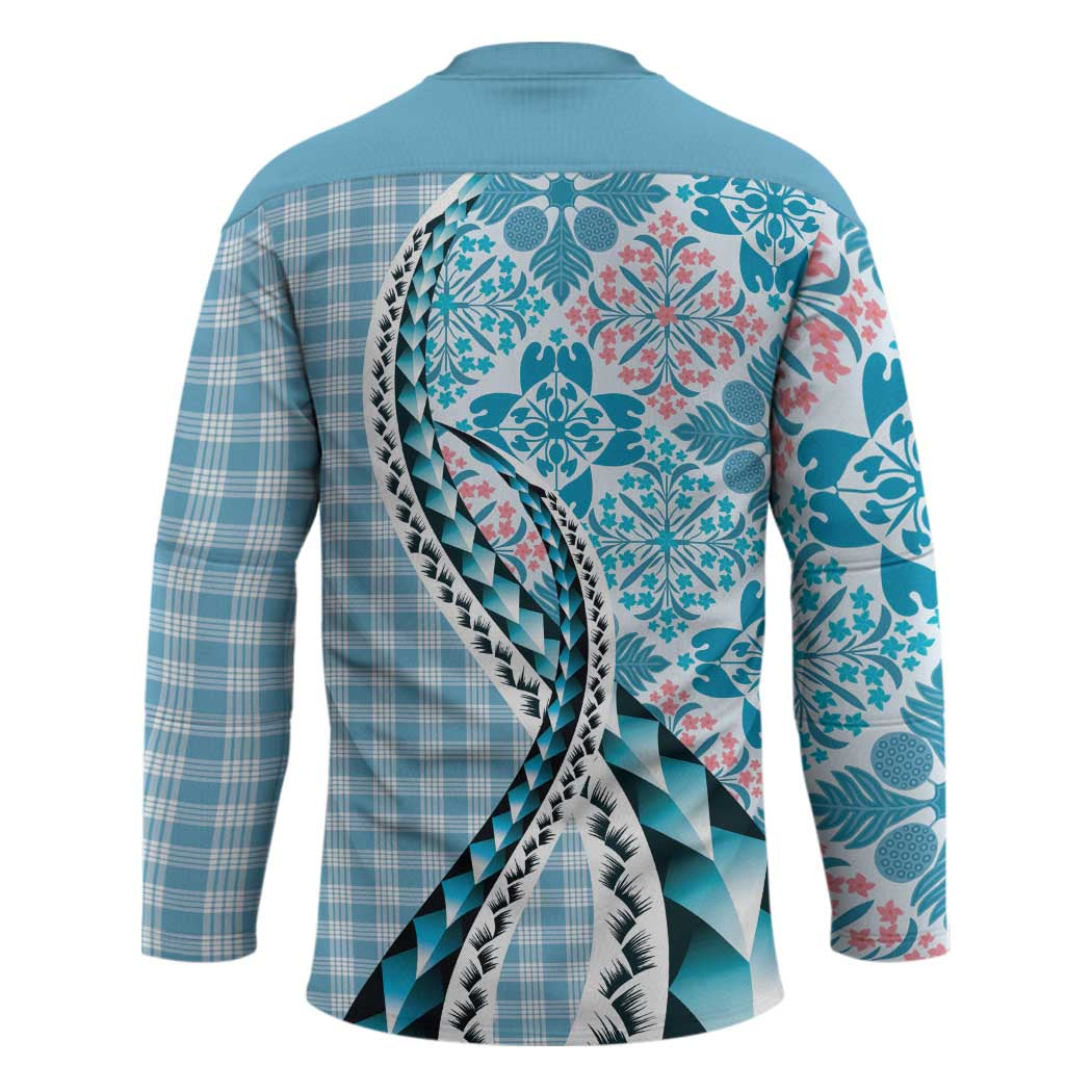 Aloha Vintage Palaka Floral Hawaiian Quilt Hockey Jersey Uliuli Motif - Polynesian Pride
