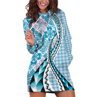 Aloha Vintage Palaka Floral Hawaiian Quilt Hoodie Dress Uliuli Motif LT9 Blue - Polynesian Pride