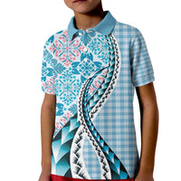 Aloha Vintage Palaka Floral Hawaiian Quilt Kid Polo Shirt Uliuli Motif LT9 Kid Blue - Polynesian Pride