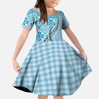 Aloha Vintage Palaka Floral Hawaiian Quilt Kid Short Sleeve Dress Uliuli Motif LT9 KID Blue - Polynesian Pride
