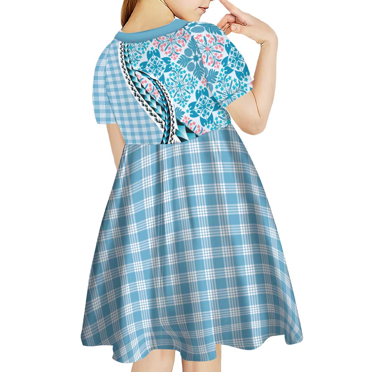 Aloha Vintage Palaka Floral Hawaiian Quilt Kid Short Sleeve Dress Uliuli Motif LT9 - Polynesian Pride