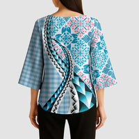 Aloha Vintage Palaka Floral Hawaiian Quilt Kimono Sleeve Blouse Uliuli Motif - Polynesian Pride