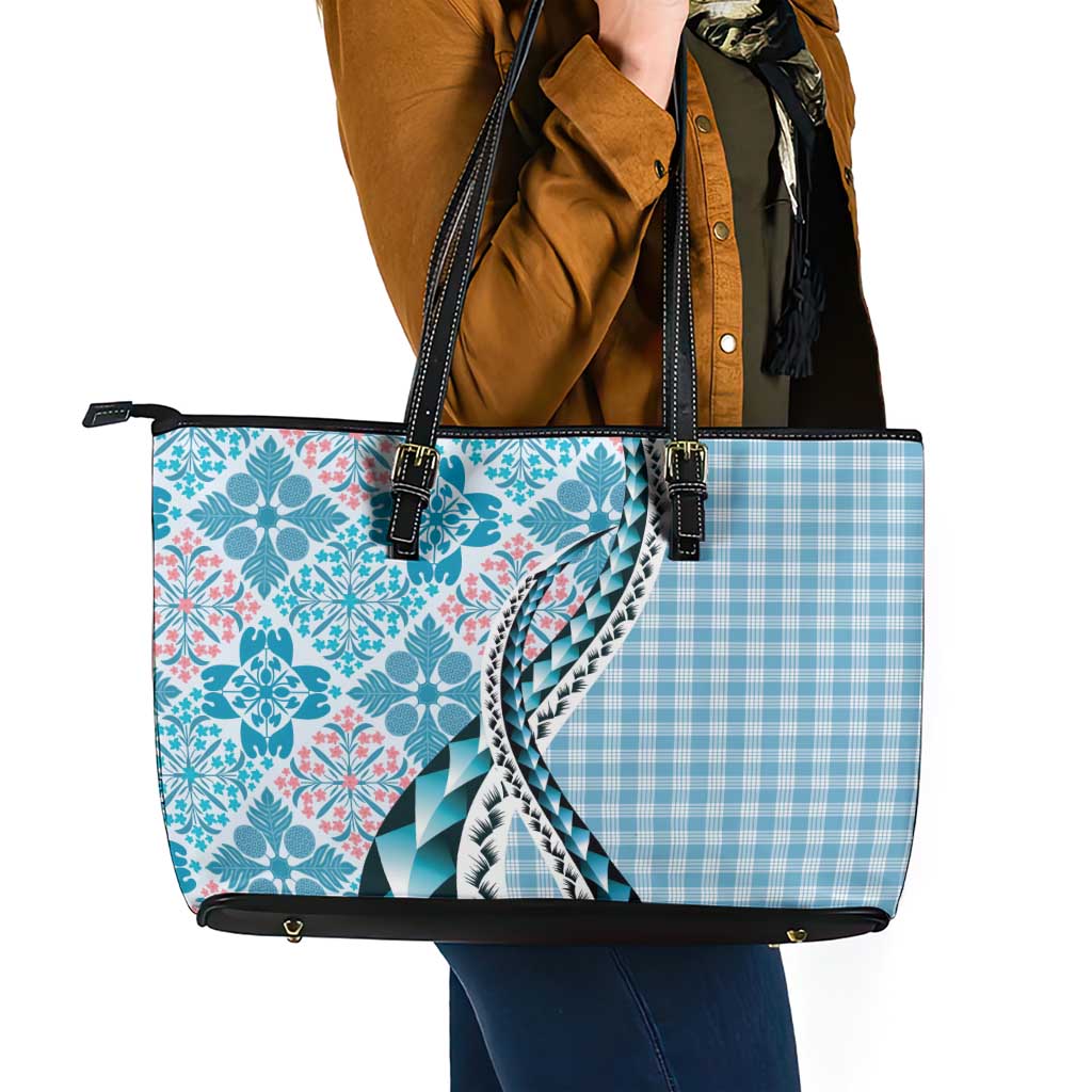 Aloha Vintage Palaka Floral Hawaiian Quilt Leather Tote Bag Uliuli Motif - Polynesian Pride