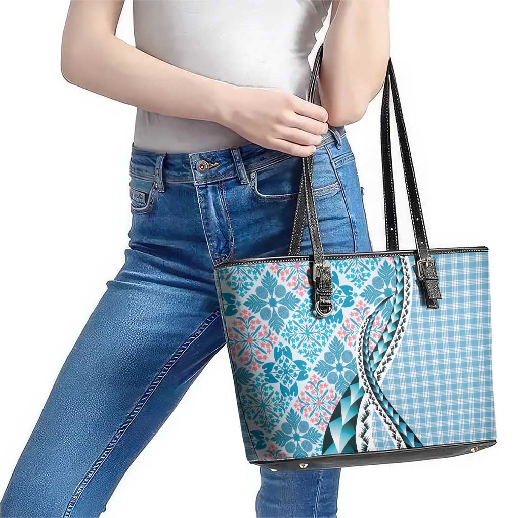 Aloha Vintage Palaka Floral Hawaiian Quilt Leather Tote Bag Uliuli Motif - Polynesian Pride