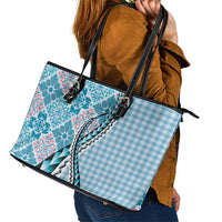 Aloha Vintage Palaka Floral Hawaiian Quilt Leather Tote Bag Uliuli Motif - Polynesian Pride