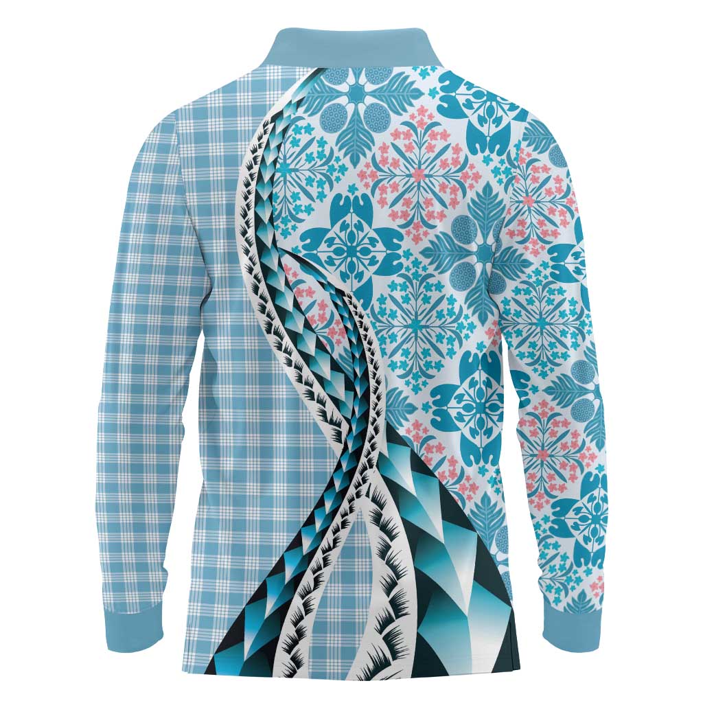 Aloha Vintage Palaka Floral Hawaiian Quilt Long Sleeve Polo Shirt Uliuli Motif LT9 - Polynesian Pride