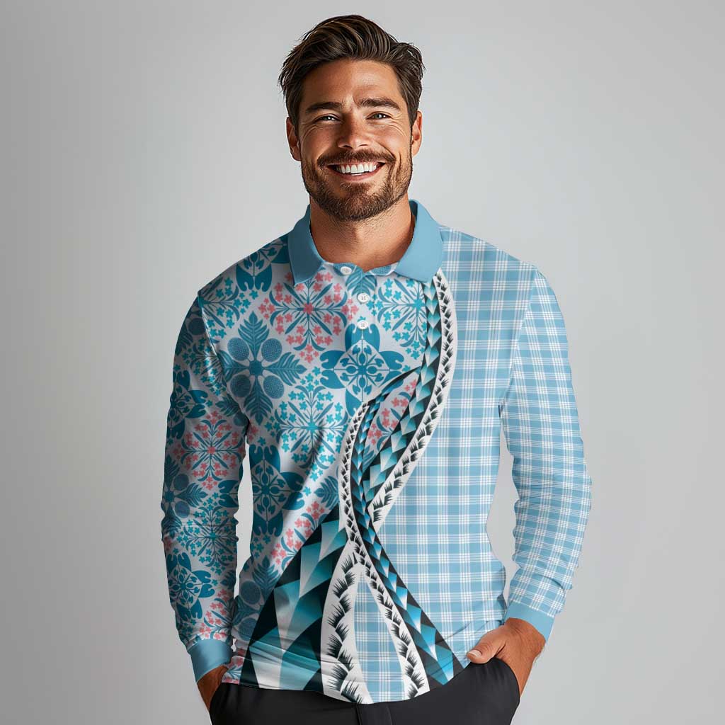 Aloha Vintage Palaka Floral Hawaiian Quilt Long Sleeve Polo Shirt Uliuli Motif LT9 - Polynesian Pride
