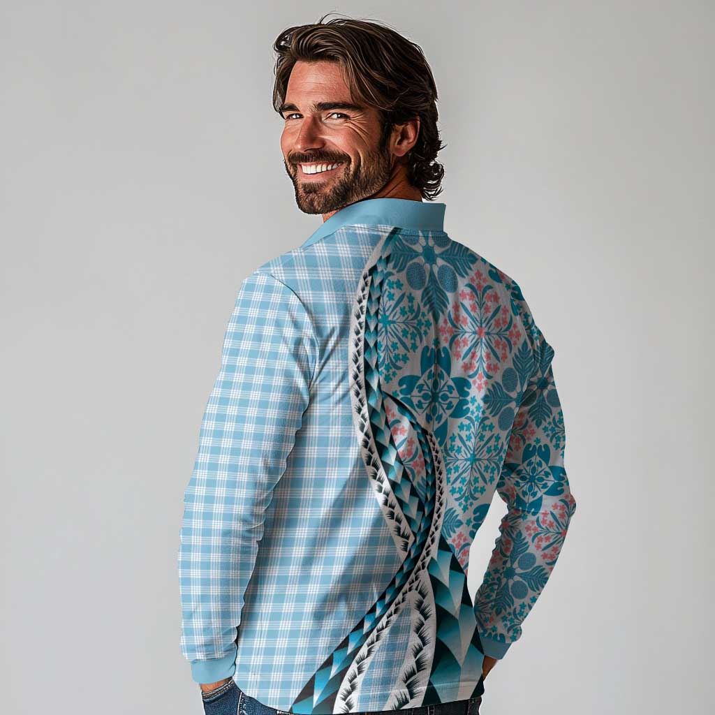 Aloha Vintage Palaka Floral Hawaiian Quilt Long Sleeve Polo Shirt Uliuli Motif LT9 - Polynesian Pride