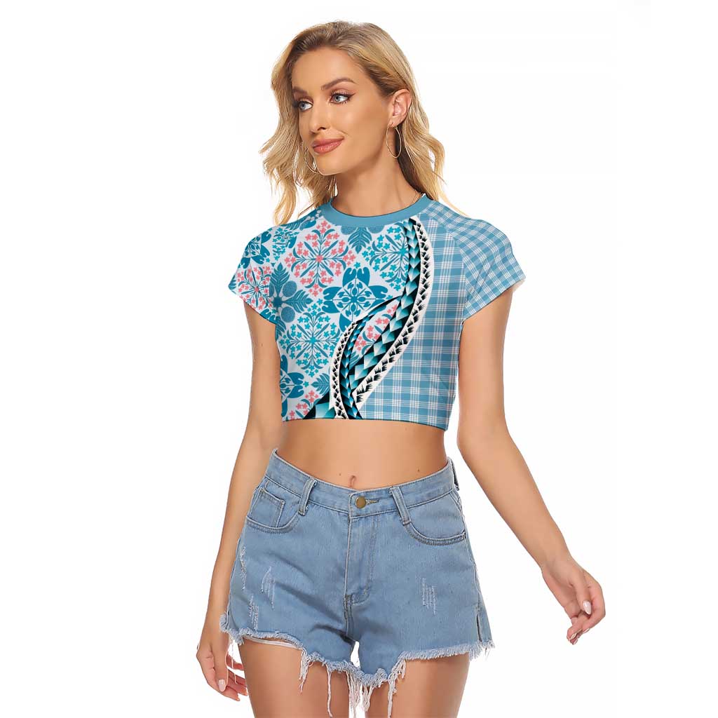 Aloha Vintage Palaka Floral Hawaiian Quilt Raglan Cropped T Shirt Uliuli Motif - Polynesian Pride