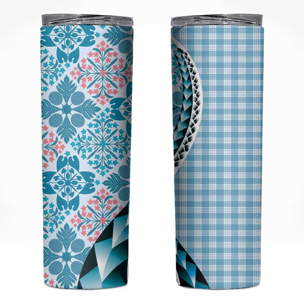 Aloha Vintage Palaka Floral Hawaiian Quilt Skinny Tumbler Uliuli Motif LT9 Blue - Polynesian Pride