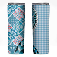 Aloha Vintage Palaka Floral Hawaiian Quilt Skinny Tumbler Uliuli Motif LT9 Blue - Polynesian Pride