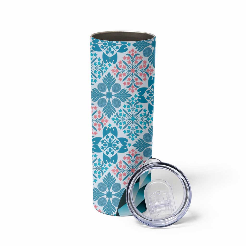 Aloha Vintage Palaka Floral Hawaiian Quilt Skinny Tumbler Uliuli Motif LT9 - Polynesian Pride