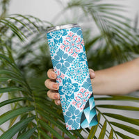 Aloha Vintage Palaka Floral Hawaiian Quilt Skinny Tumbler Uliuli Motif LT9 - Polynesian Pride