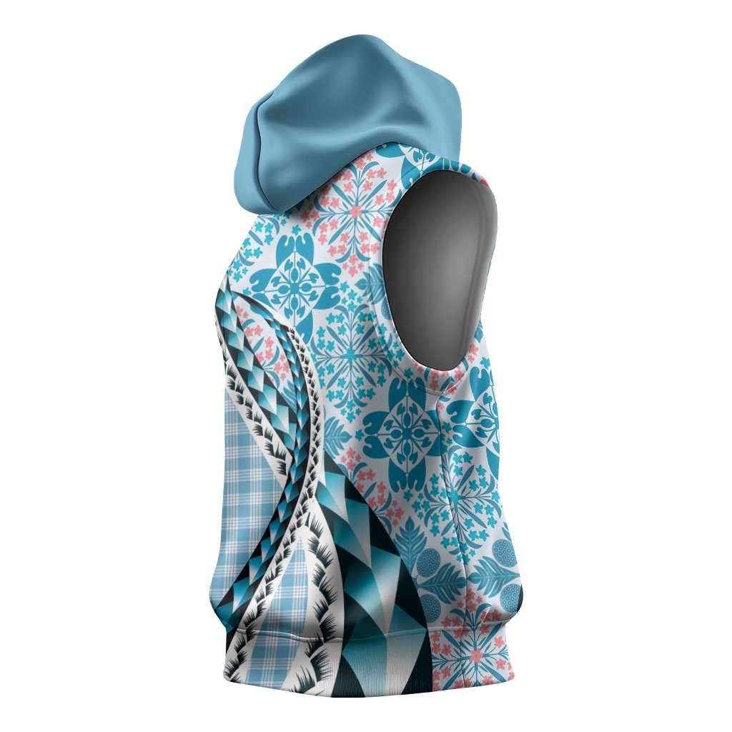 Aloha Vintage Palaka Floral Hawaiian Quilt Sleeveless Hoodie Uliuli Motif LT9 - Polynesian Pride