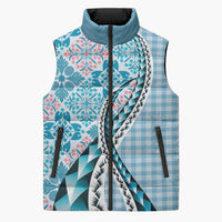 Aloha Vintage Palaka Floral Hawaiian Quilt Sleeveless Puffer Jacket Uliuli Motif LT9 Unisex Blue - Polynesian Pride