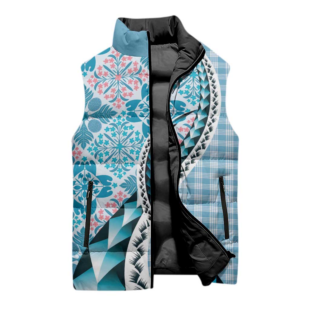 Aloha Vintage Palaka Floral Hawaiian Quilt Sleeveless Puffer Jacket Uliuli Motif LT9 - Polynesian Pride