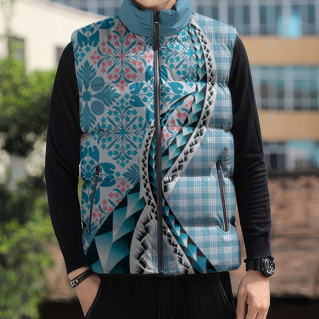 Aloha Vintage Palaka Floral Hawaiian Quilt Sleeveless Puffer Jacket Uliuli Motif LT9 - Polynesian Pride