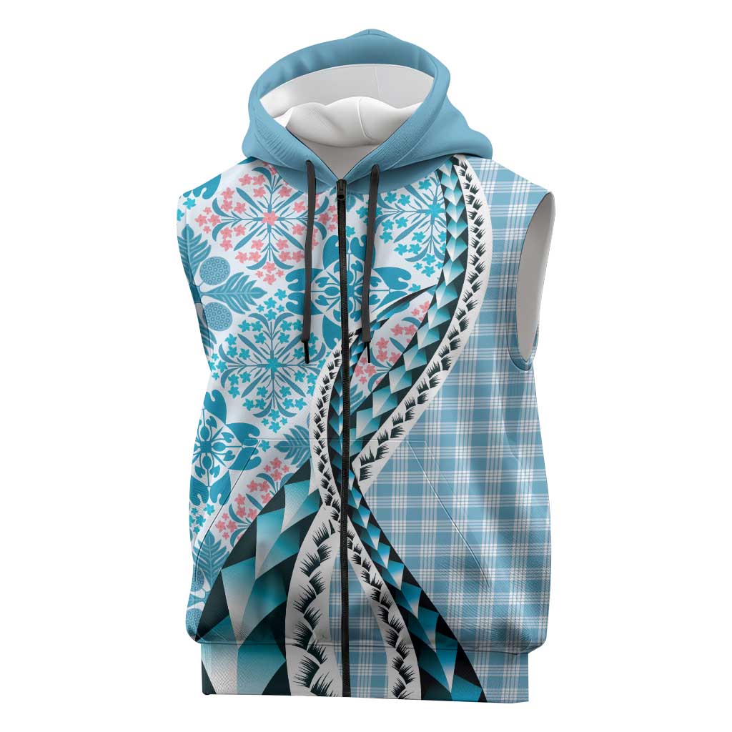 Aloha Vintage Palaka Floral Hawaiian Quilt Sleeveless Zip Hoodie Uliuli Motif LT9
